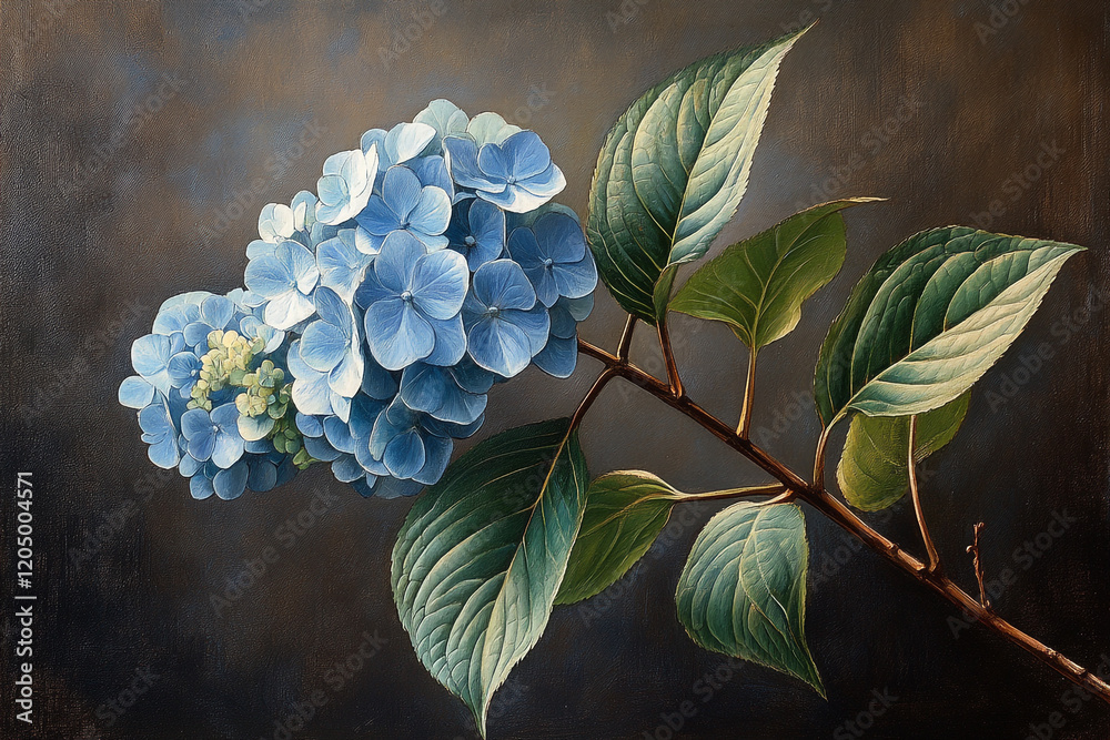 A Detailed Painting of a Blue Hydrangea Blossom A Detailed Painting of a Blue Hydrangea Blossom