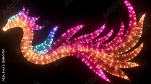 Illuminated Mythical Bird Light Sculpture at Night