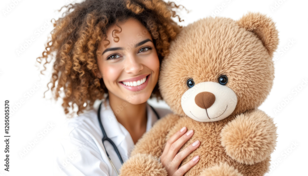 Smiling Doctor Holding Teddy Bear Pediatric Care Smiling Doctor Holding Teddy Bear Pediatric Care