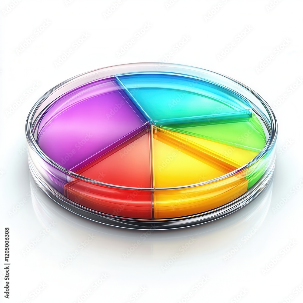 Fototapeta premium Colorful petri dish with divided compartments laboratory scientific illustration clean environment top view chemistry concept