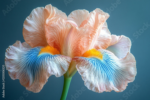 A Delicate Peach And Blue Iris Flower Bloom