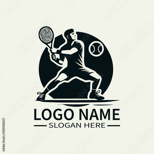 Tennis Player Logo Design, Professional Tennis Logo, Sports Logo with Tennis Racket