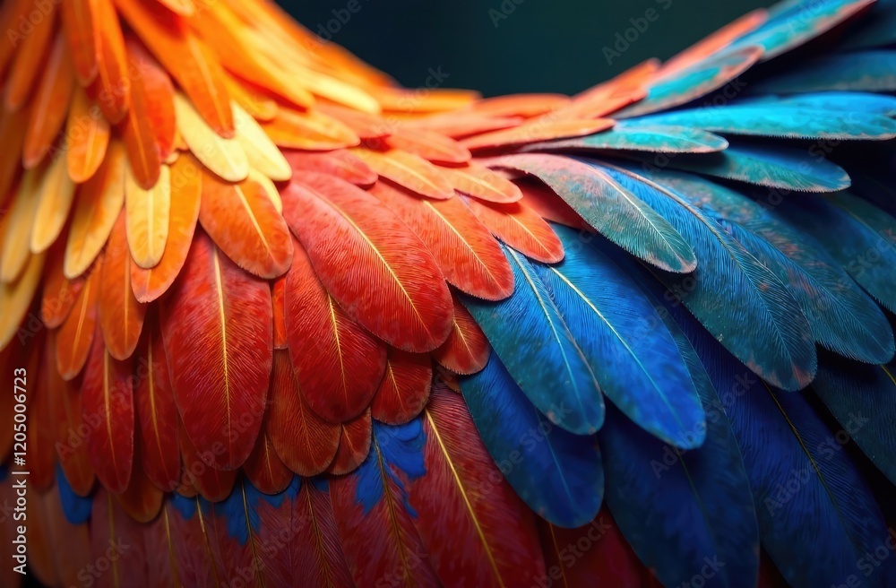 Obraz premium Colorful close up photo of chicken feathers. Shimmer colors of wing
