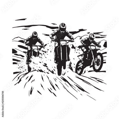Motocross Race Evolution, Side View Silhouette, 
A skillful motocross racer soars into the air during an exhilarating race
