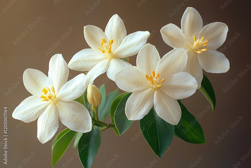 Obraz premium Elegant White Flowers with Green Leaves Bloom