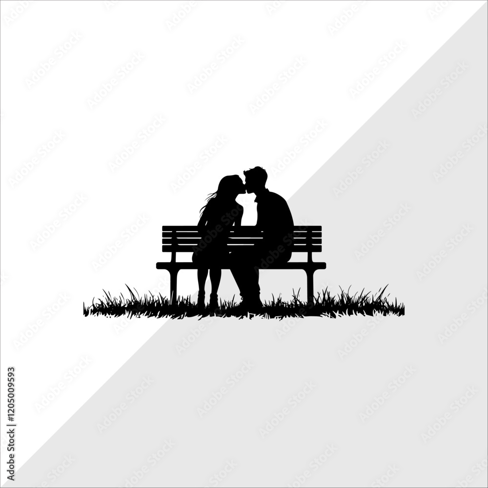 Romantic Couple Silhouette sitting on a bench. Romantic Couple Silhouette sitting on a bench.