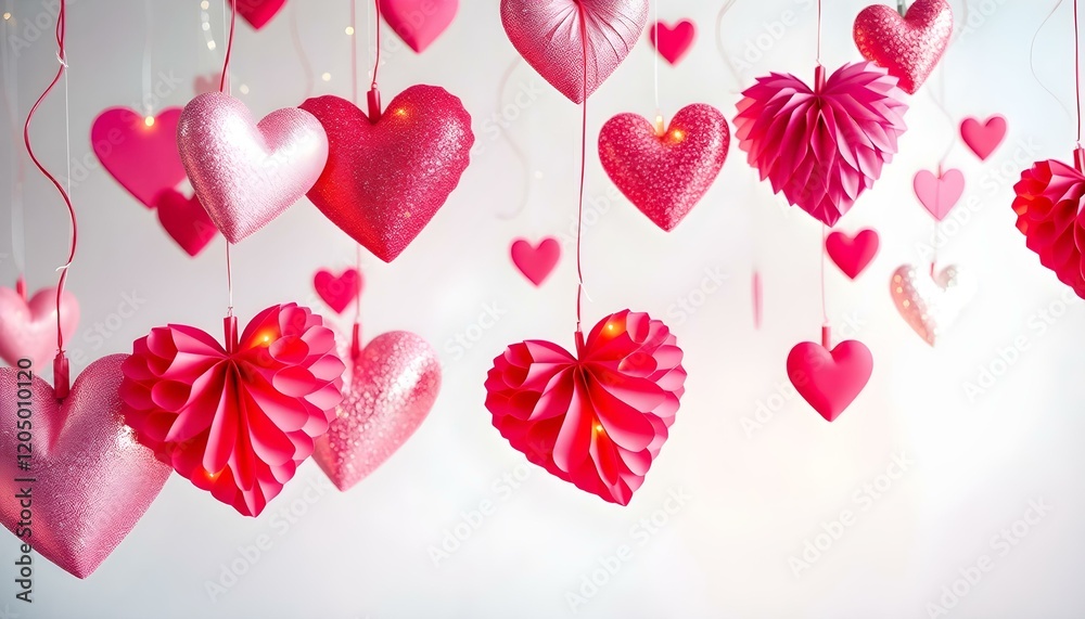 Romantic Pink Heart Decorations Valentines Day Festive Hanging Lights red love cute amor party paper