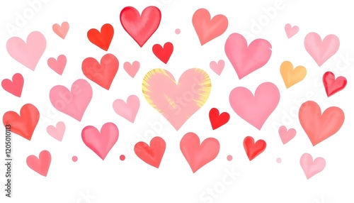 Romantic Pink Red Hearts Watercolor Valentine Design Lovely Sweetheart  Background Illustration card