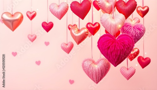Pink and Red Hanging Hearts Valentine Decoration Romantic Love Soft Cute Warm Cozy Fuzzy Shiny Sweet