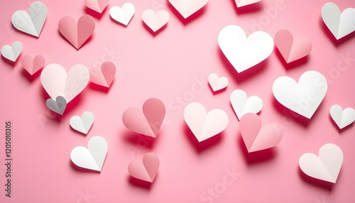 Pink and White Paper Hearts Romantic Background Lovely Valentine Design Festive Decoration Sweet    
