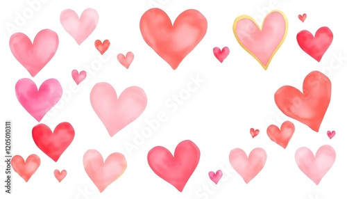 Watercolor Pink Hearts Romantic Love Valentine Design Background red gold cute card soft sweet decor