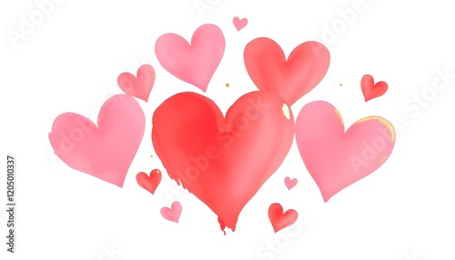 Romantic Watercolor Hearts Valentine Design Pink Red Love card gold cute shiny sweet pastel pretty  