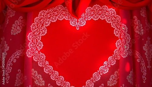 Romantic Red Drapery Heart Lace Design Valentines Day Background love card decor image white fabric