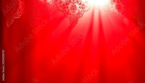 Red Vibrant Background Elegant Design Luxury Floral Pattern Sun Rays Festive Holiday Texture Image