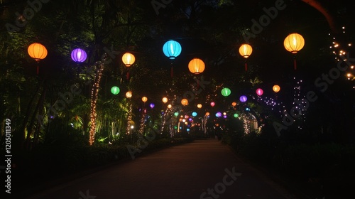 Wallpaper Mural Illuminated Pathway Festive Lanterns and Lights at Night Torontodigital.ca