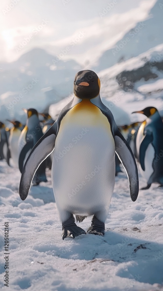 Obraz premium Majestic Emperor Penguin waddling in Antarctic snow, a cold portrait in nature, Generated AI