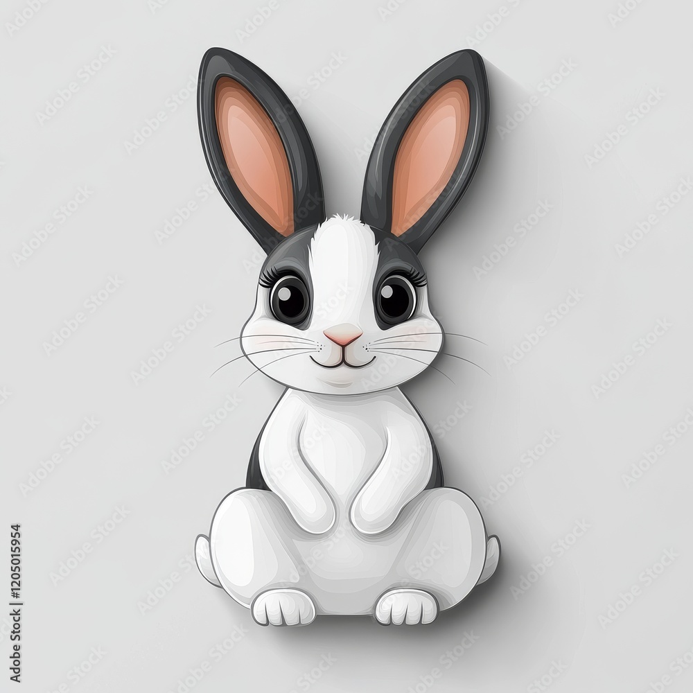 Obraz premium Adorable cartoon rabbit with big eyes and a cute smile sitting against a plain background creating a minimal and whimsical design