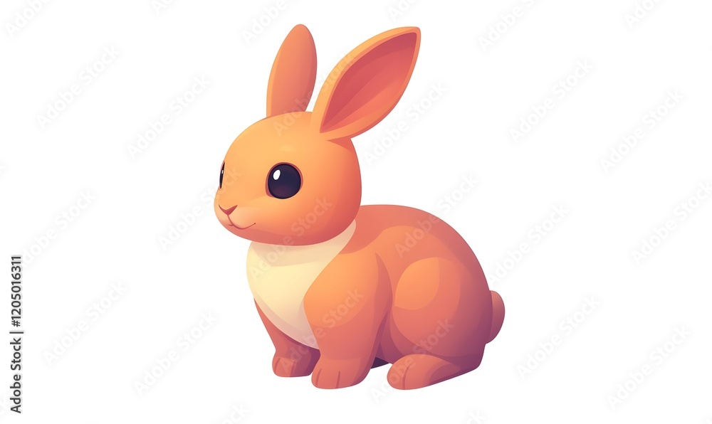 Fototapeta premium Cute orange bunny sitting, white background, children's book illustration