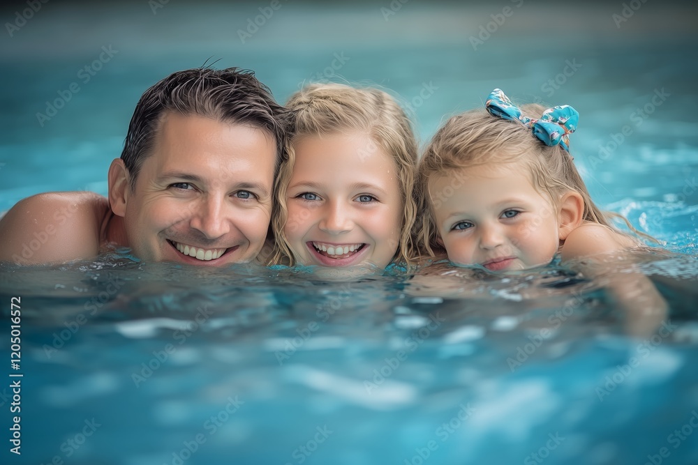 A joyful family enjoying their time together in a pool A joyful family enjoying their time together in a pool