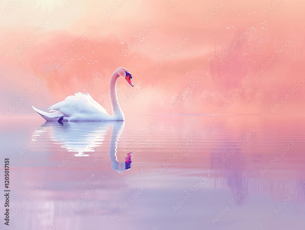 Fototapeta premium Create a serene 3D 4K watercolor portrayal on a clean background featuring a tiny minimalistic ladybug exploring a vibrant pastel daisy its geometric shell a contrast against 