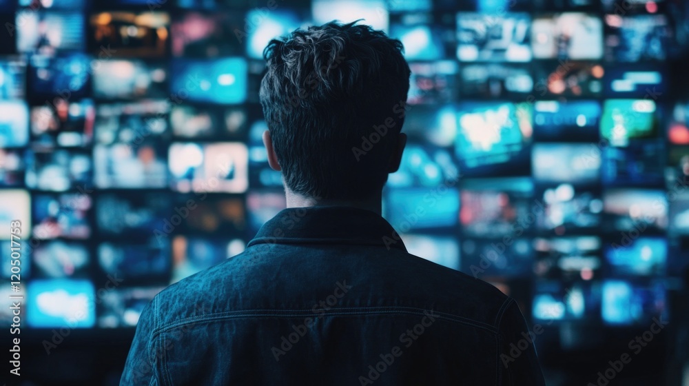 Man Standing in Front of TV Wall Man Standing in Front of TV Wall