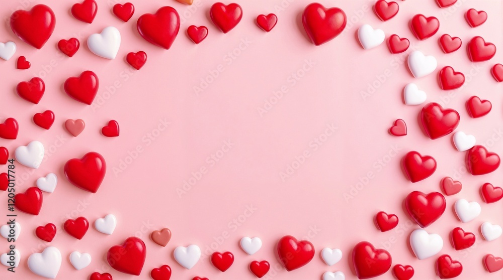 red and white hearts frame, empty space for text or design. red and white hearts frame, empty space for text or design.