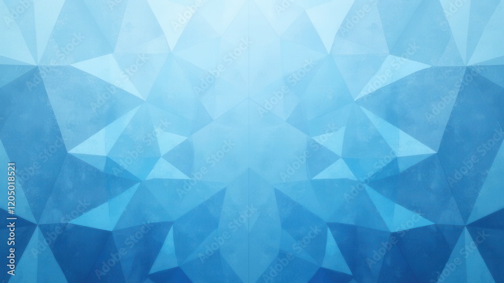Fototapeta premium A harmonious mosaic of blue triangles, symmetrically arranged with varying sizes, against a serene light blue backdrop—inviting tranquility and balance. (123 characters)