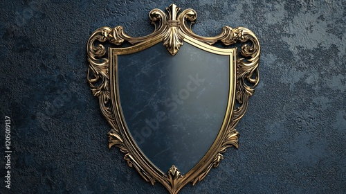 Elegant Vintage Mirror with Ornate Golden Frame on Textured Dark Wall photo
