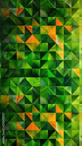 A modern geometric mosaic in green and orange, capturing the essence of sustainability for World Environment Day.