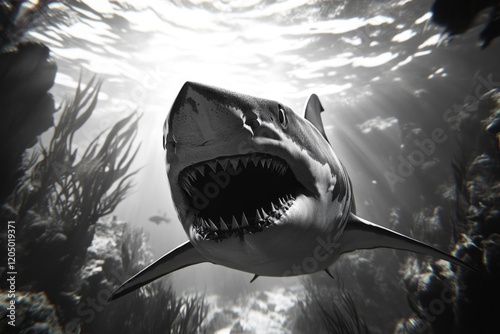 Shark underwater with mouth open