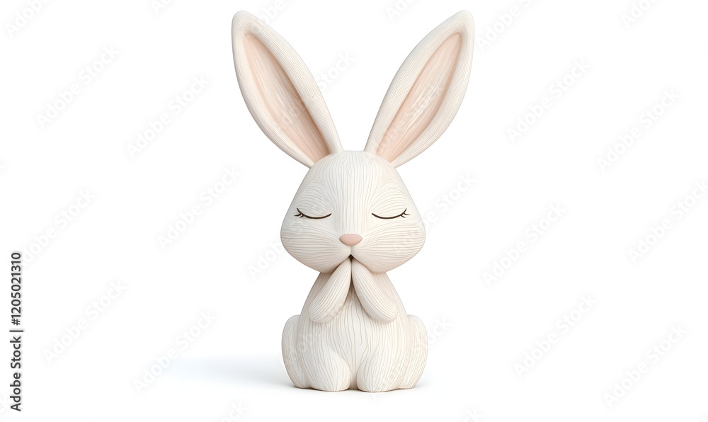Fototapeta premium Cute praying bunny, 3D render, white background, Easter