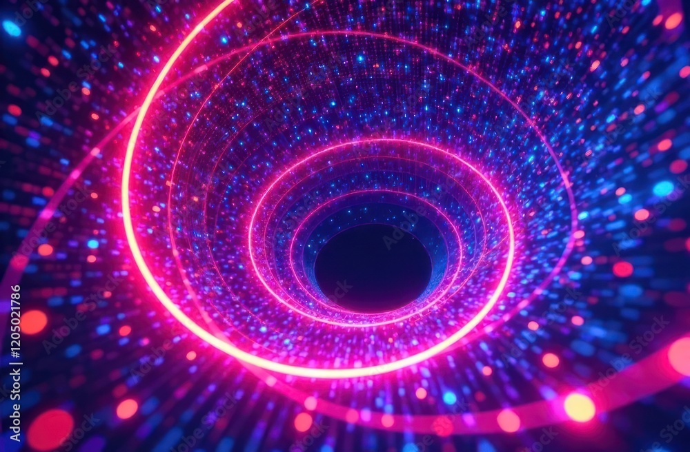 ultra violet tunnel with neon glowing mesh. Abstract colorful swirl. Spiral warp illustration of black hole ultra violet tunnel with neon glowing mesh. Abstract colorful swirl. Spiral warp illustration of black hole