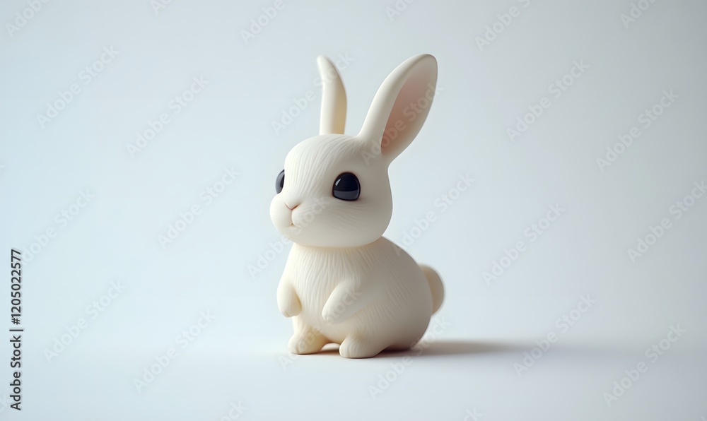 Obraz premium Cute white bunny figurine studio shot, simple background, Easter