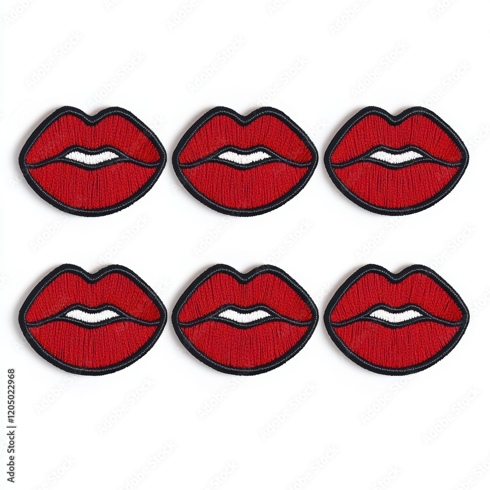 Six Red Lips Embroidered Patches - Fashionable Iron-on Appliques Six Red Lips Embroidered Patches - Fashionable Iron-on Appliques