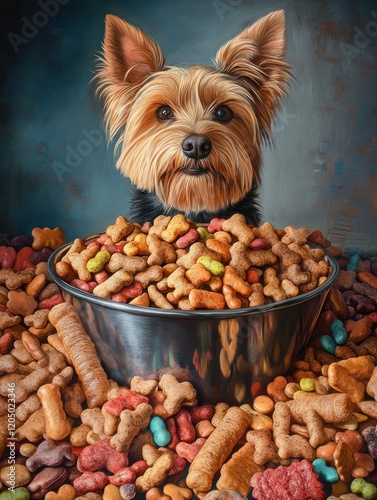 Dog Food Bowl Surrounded by Treats photo