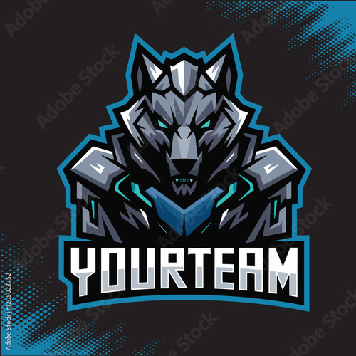 Cyber Mecha Wolf Mascot Team Esports Logo Vector Illustration