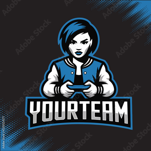 Gamer Girl Blue Jacket Mascot Team Esports Logo Vector Illustration