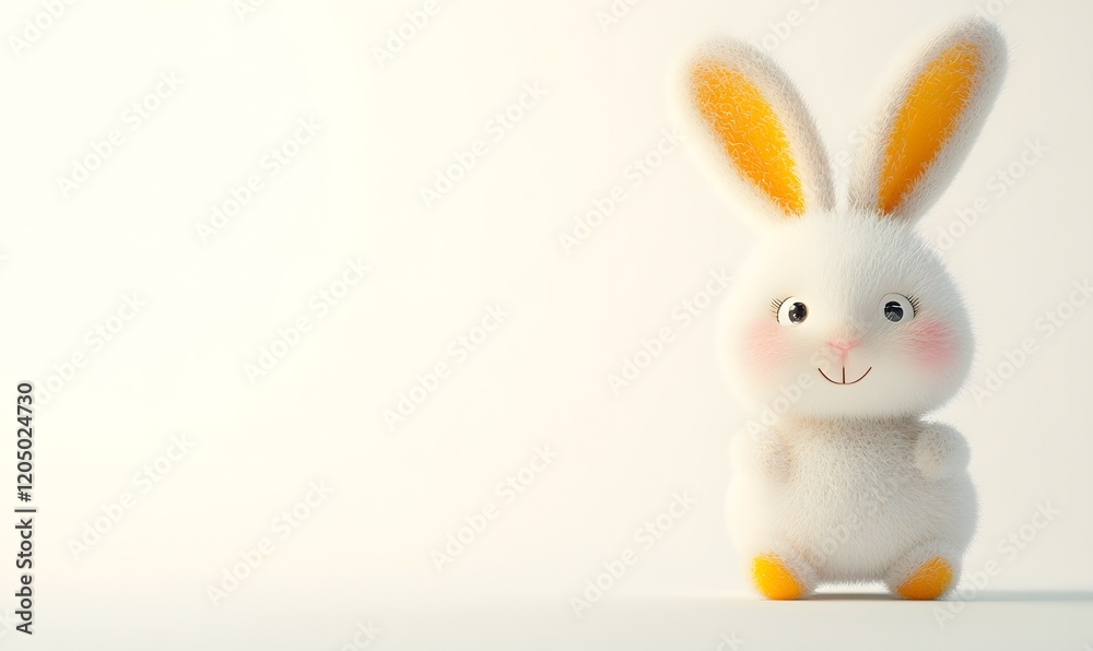 Obraz premium Cute white bunny, standing, bright background, Easter