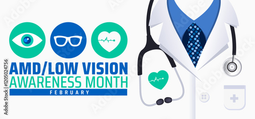 AMDLow or AMD Low Vision Awareness Month background banner or poster design template. observed every year in February. Holiday concept. Use to any Template, card, poster, placard, template.