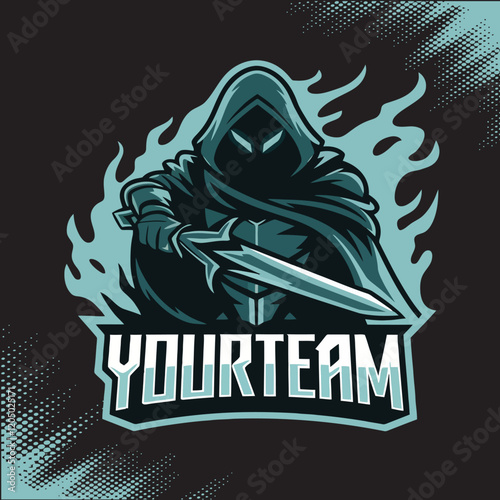 Shadow Hoodie Swords Mascot Team Esports Logo Vector Illustration