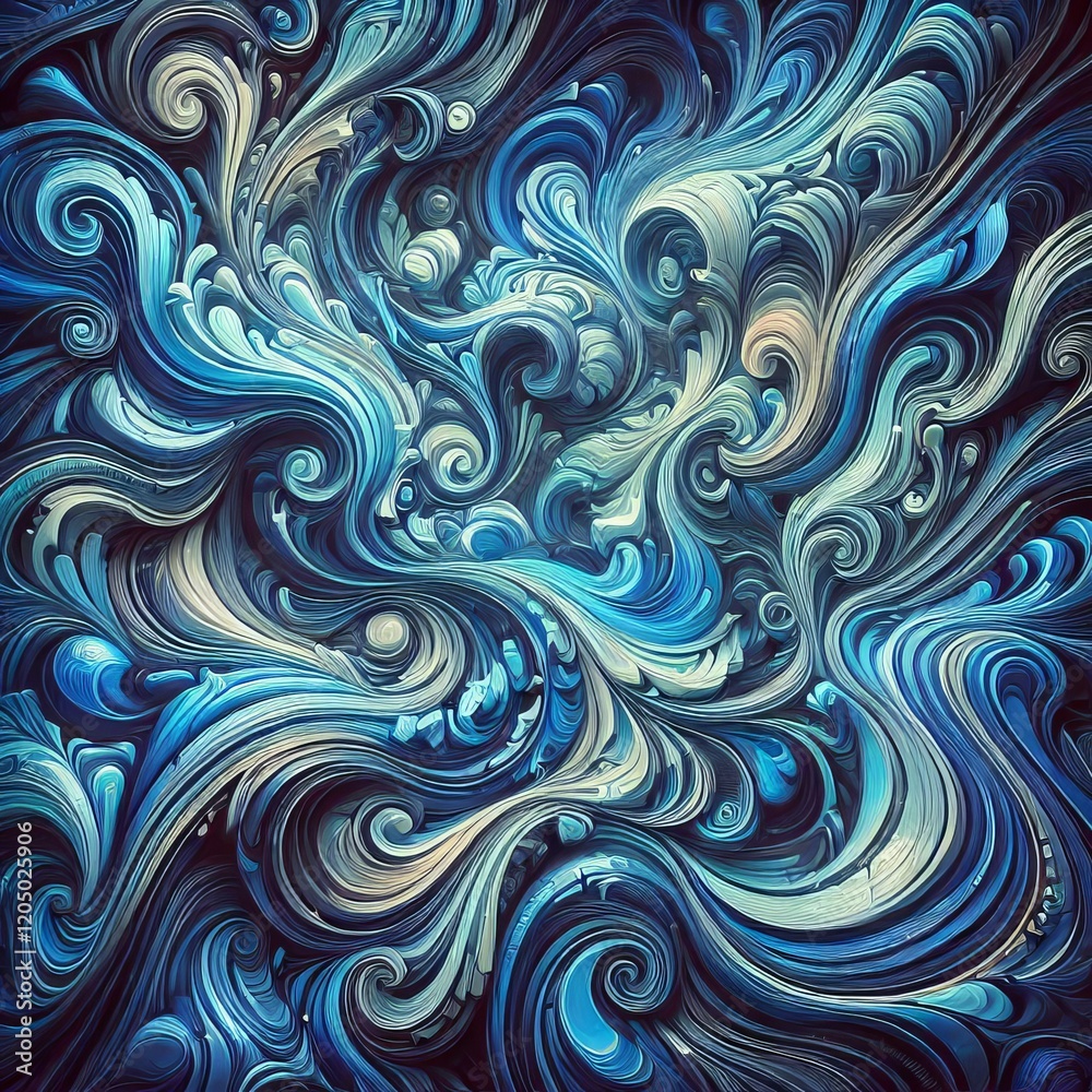 Obraz premium Abstract liquid marble background with highly saturated blue tones, featuring intricate swirling patterns and smooth gradients