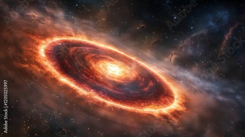 A stunning visual of a supermassive black hole surrounded by swirling accretion disks, glowing in vibrant colors against the dark backdrop of space