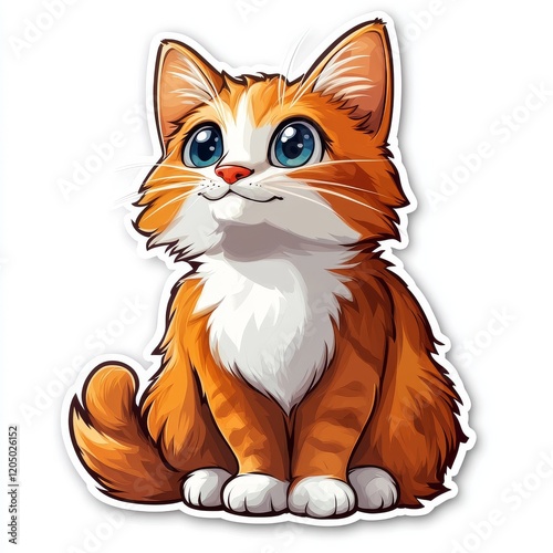 Adorable ginger cat sticker with bright blue eyes looking upwards with a cute smile perfect for sticker books and designs