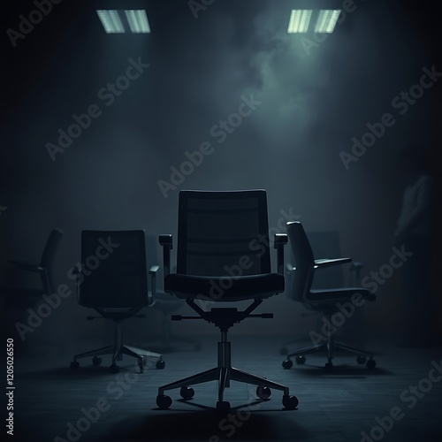 Dark room, empty chairs, meeting. photo