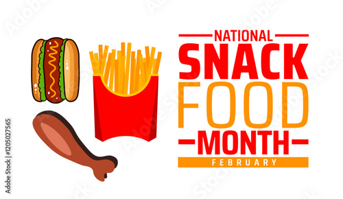 National Snack Food Month background banner or poster design template. observed every year in February. Holiday concept. Use to any Template, card, poster, placard, template.