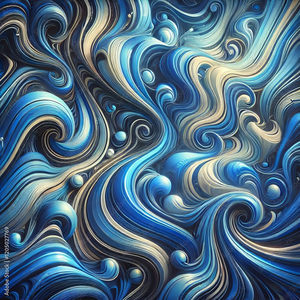 Obraz premium Abstract liquid marble background with highly saturated blue tones, featuring intricate swirling patterns and smooth gradients