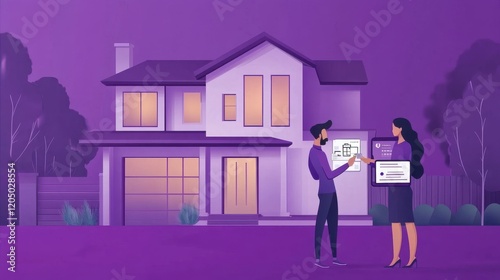 Business people controlling smart house devices with tablet and laptop. Smart home devices, home automation system, domotics market concept. Website vibrant violet landing web page template.