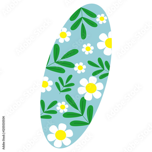 Surfboard with flowers and leaf on transparent background  photo