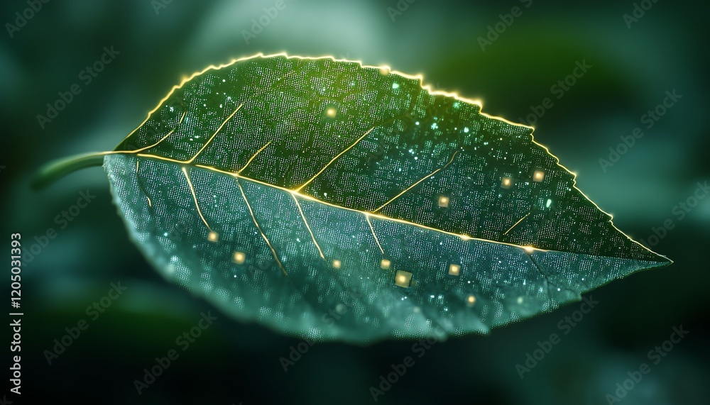 Futuristic leaf with embedded microchip Futuristic leaf with embedded microchip