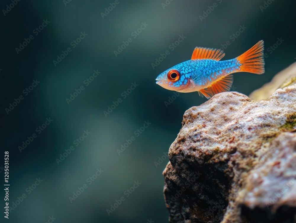 Obraz premium Small blue and orange fish on rocks